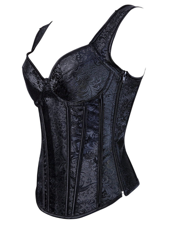 Women's Floral Jacquard Corset Structured Bustier with Sweetheart Neck