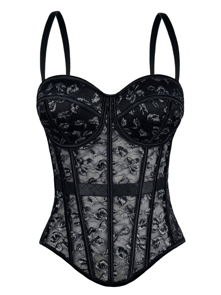 Women¡®s Floral Lace Corset Top Sweetheart Neck Bustier with Boning