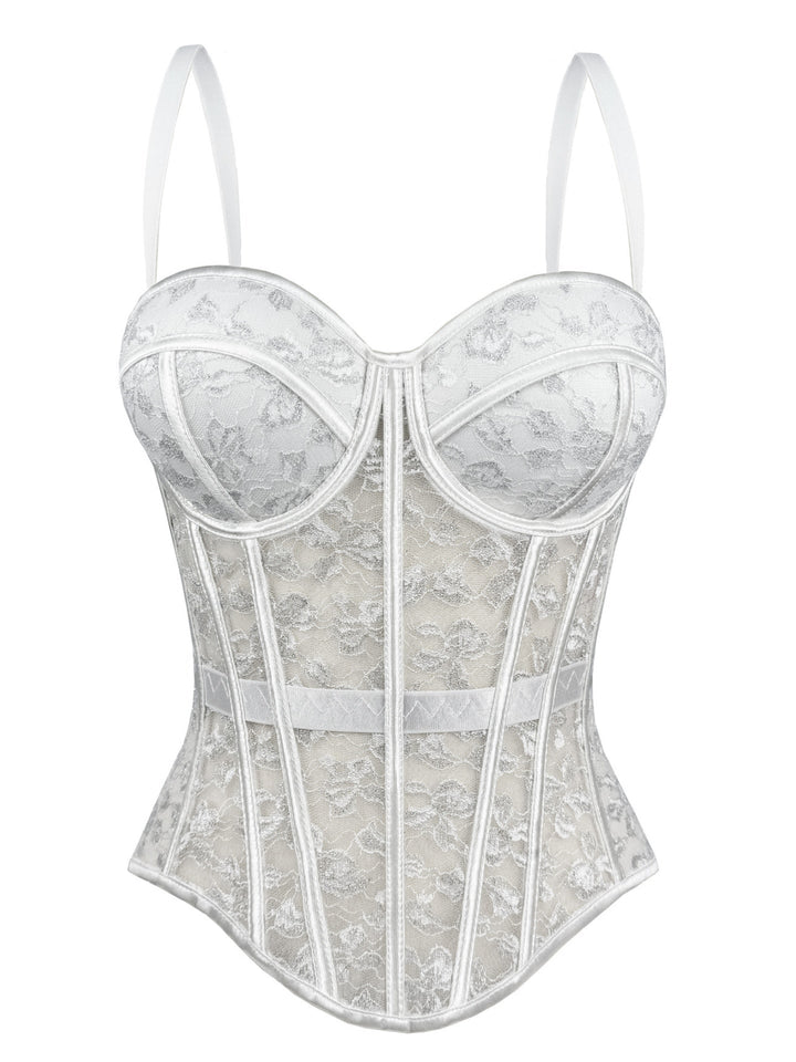 Women¡®s Floral Lace Corset Top Sweetheart Neck Bustier with Boning