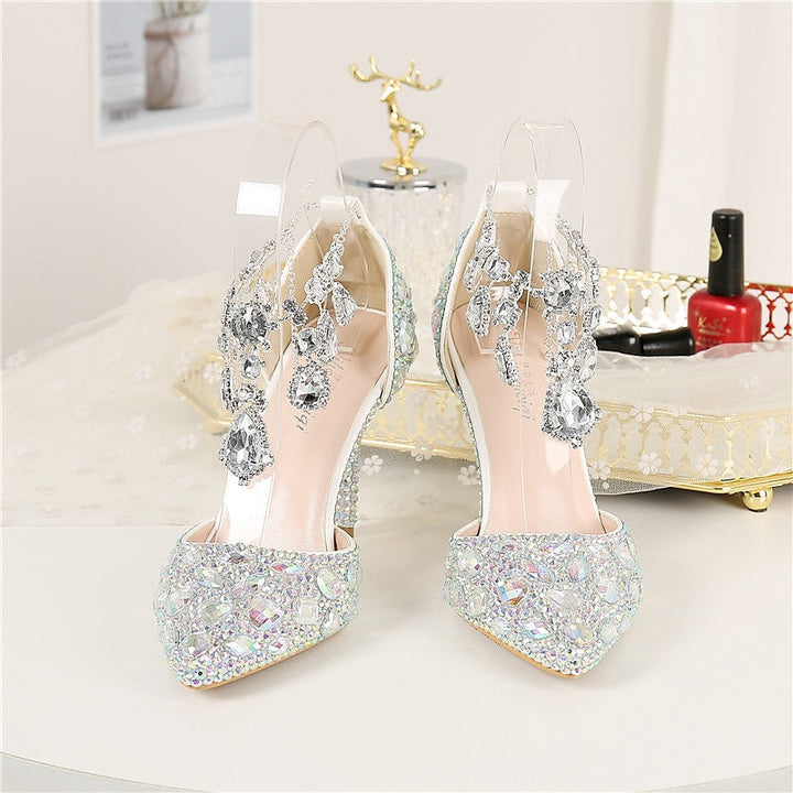 Women's Wedding Shoes Faux Leather Pumps Closed Toe Pointed Toe Crystal Stiletto High Heel Wedding Heels Bridal Shoes