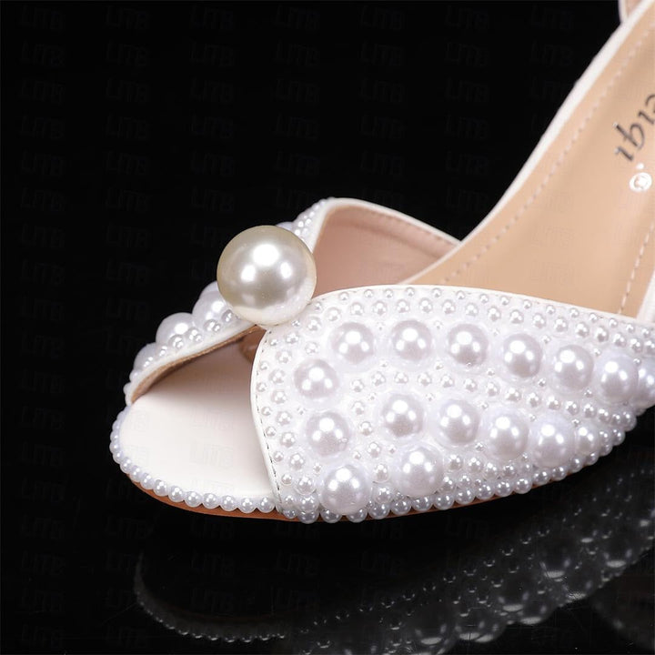 Women's Wedding Shoes PU Sandals with Imitation Pearl Closed Toe Pointed Toe Stiletto High Heel Wedding Heels Bridal Shoes