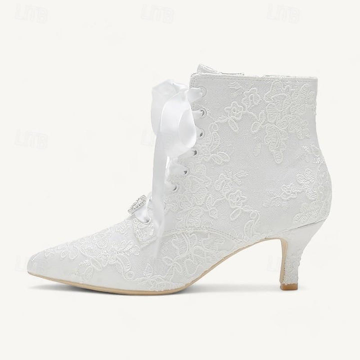 Women's Wedding Shoes Satin Flower Kitten Heel Stiletto Pointed Toe Wedding Heels Bridal Shoes