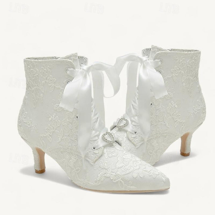 Women's Wedding Shoes Satin Flower Kitten Heel Stiletto Pointed Toe Wedding Heels Bridal Shoes