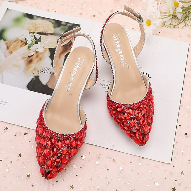 Women's Wedding Shoes Sandals Bling Bling Pointed Toe High Heel Wedding Heels Bridal Shoes