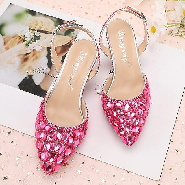 Women's Wedding Shoes Sandals Bling Bling Pointed Toe High Heel Wedding Heels Bridal Shoes