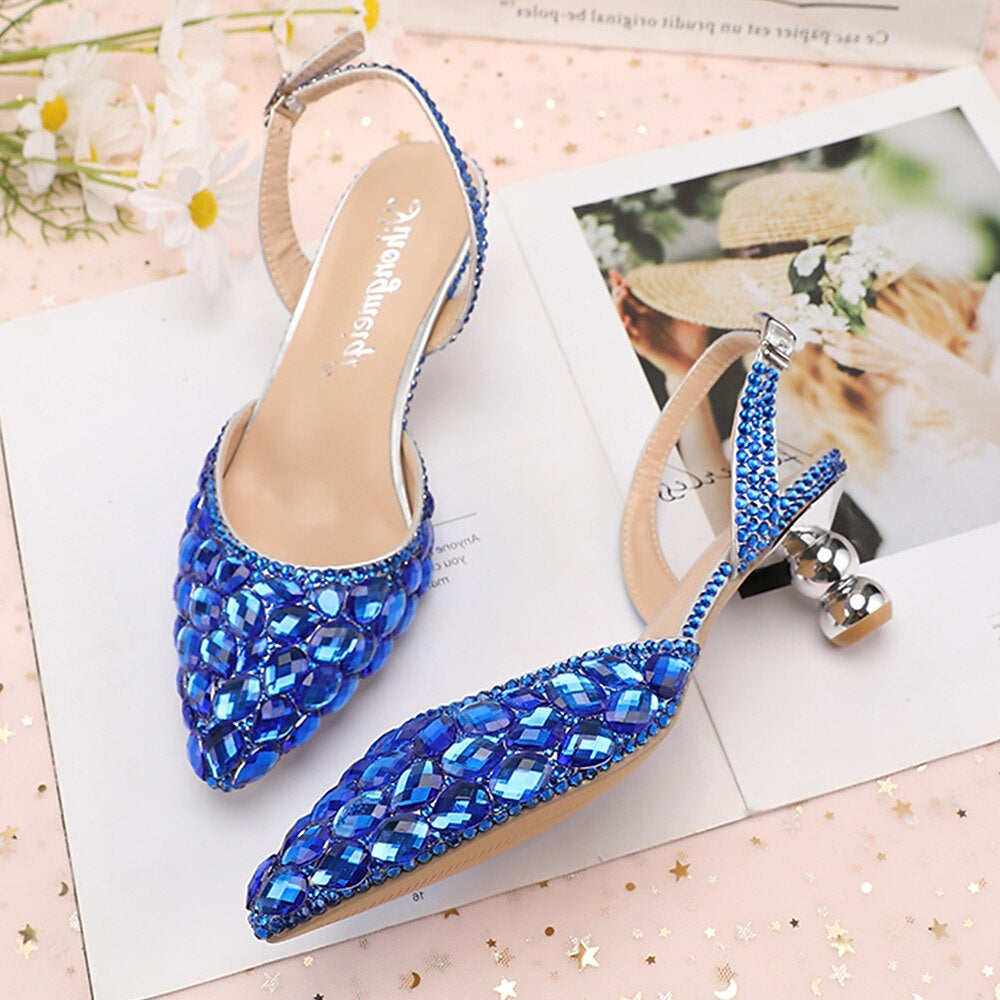 Women's Wedding Shoes Sandals Bling Bling Pointed Toe High Heel Wedding Heels Bridal Shoes