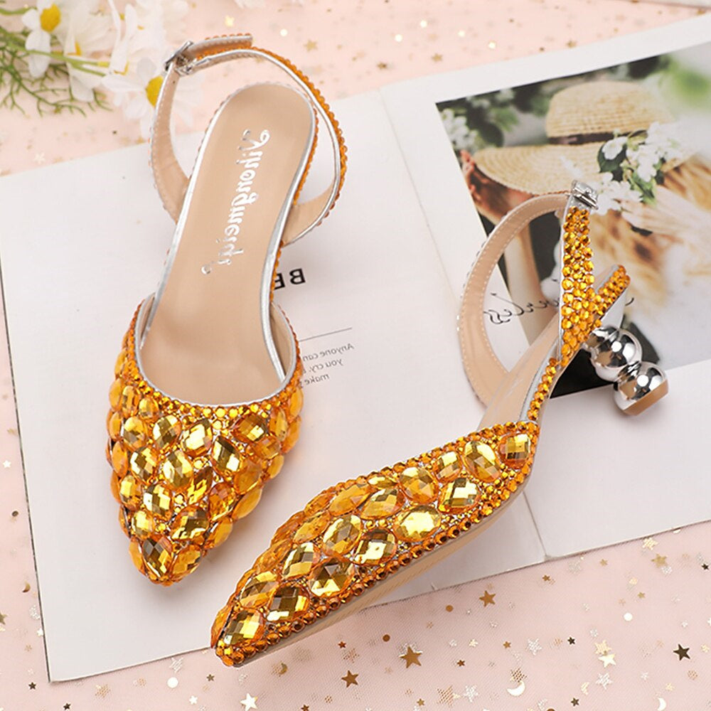 Women's Wedding Shoes Sandals Bling Bling Pointed Toe High Heel Wedding Heels Bridal Shoes