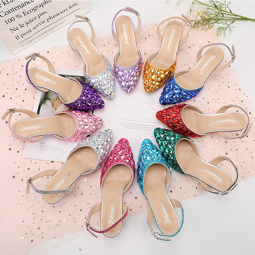 Women's Wedding Shoes Sandals Bling Bling Pointed Toe High Heel Wedding Heels Bridal Shoes