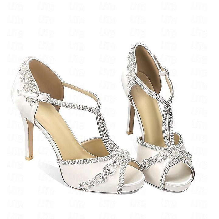 Women's Wedding Shoes Satin Flower Platform Stiletto Peep Toe Wedding Heels Bridal Shoes