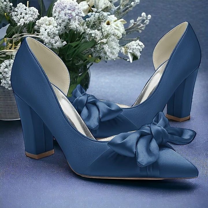 Women's Wedding Bowknot Chunky Heel Pointed Toe  Bridal Shoes