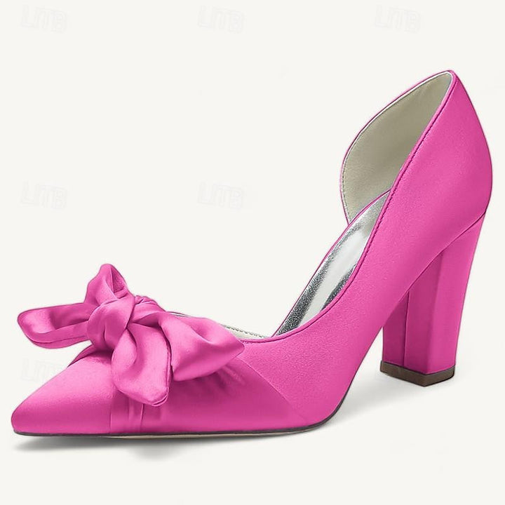 Women's Wedding Bowknot Chunky Heel Pointed Toe  Bridal Shoes