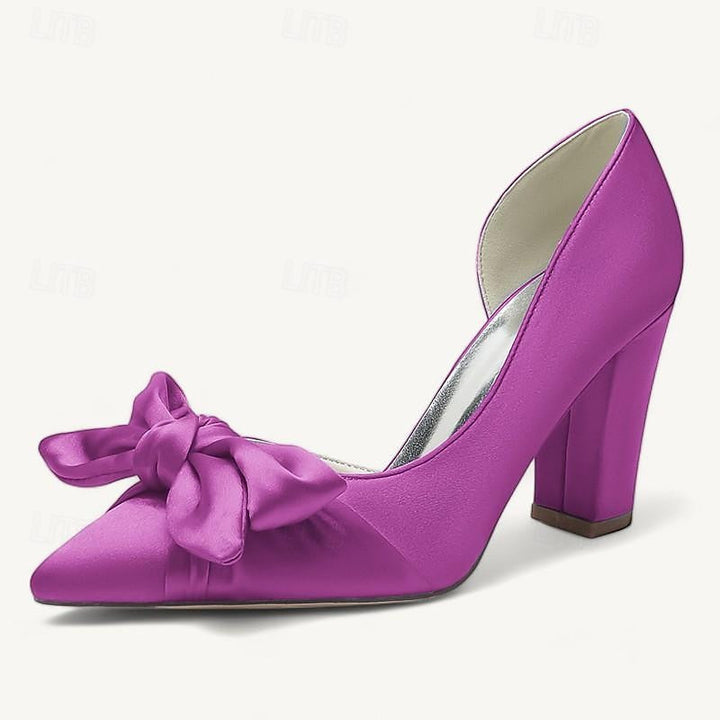 Women's Wedding Bowknot Chunky Heel Pointed Toe  Bridal Shoes