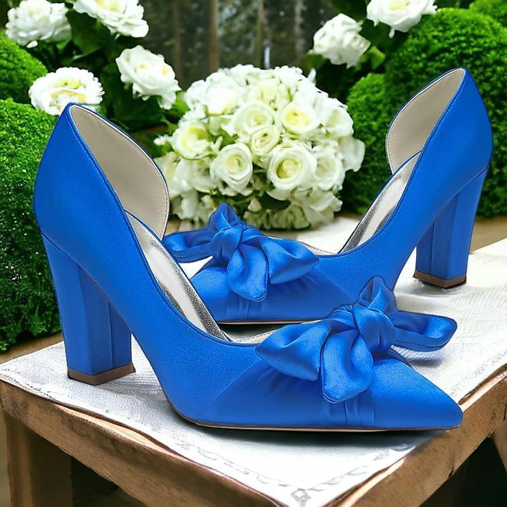 Women's Wedding Bowknot Chunky Heel Pointed Toe  Bridal Shoes