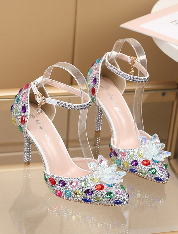 Women's Wedding  Shoes Closed Toe Pointed Toe Silver Blue colourful PU Pumps Bridal Shoes