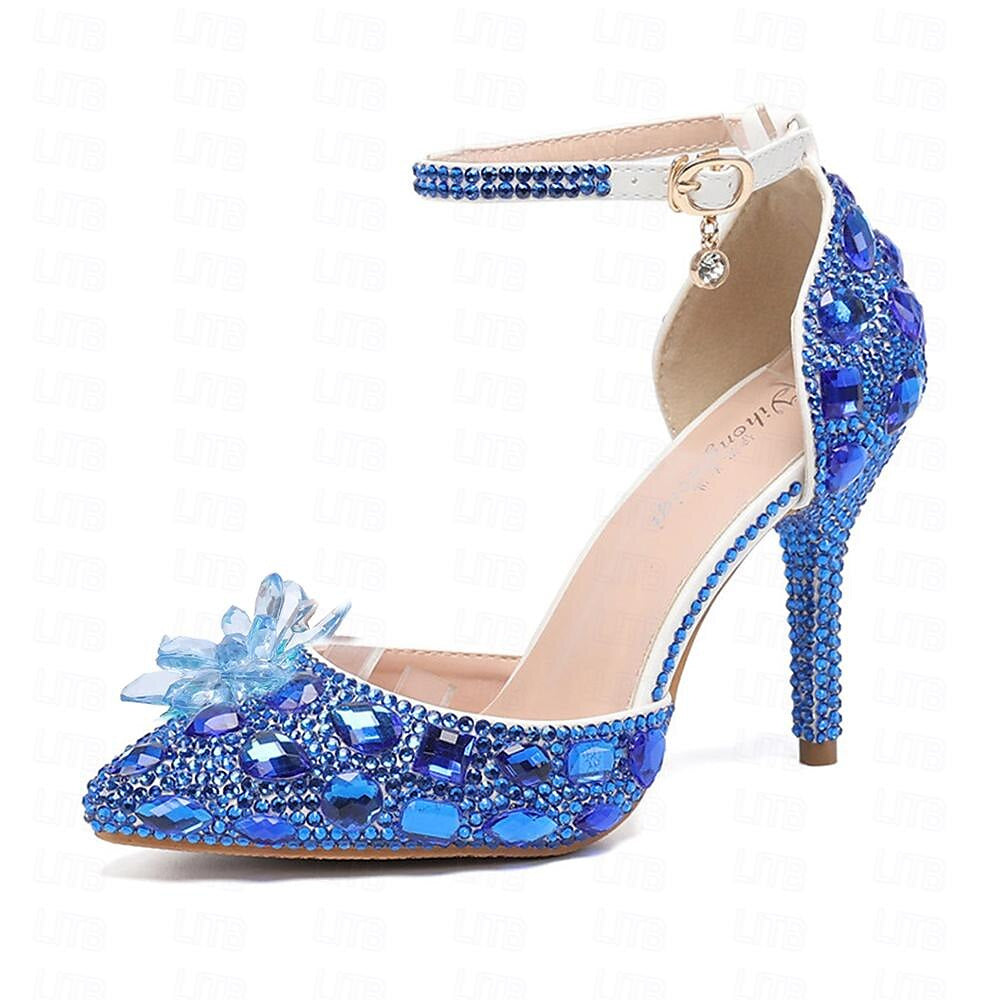 Women's Wedding  Shoes Closed Toe Pointed Toe Silver Blue colourful PU Pumps Bridal Shoes