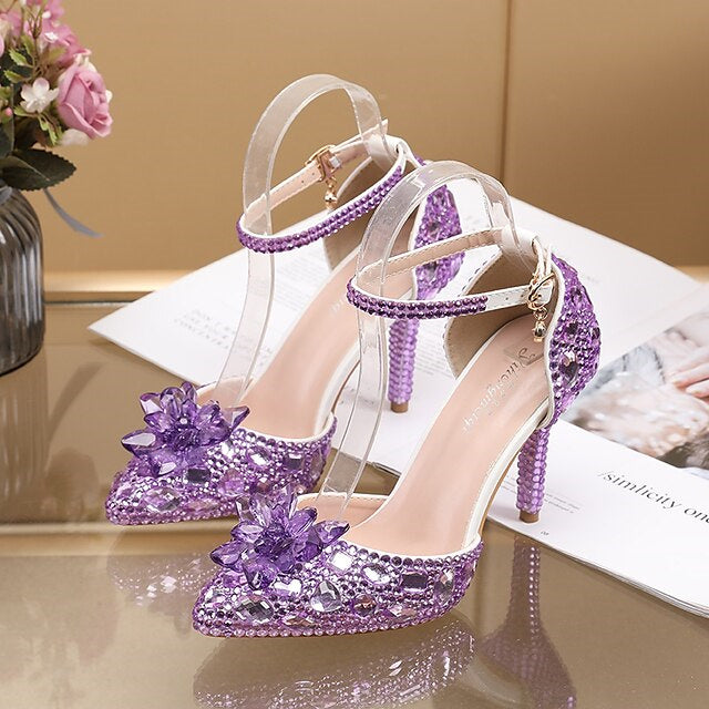 Women's Wedding  Shoes Closed Toe Pointed Toe Silver Blue colourful PU Pumps Bridal Shoes