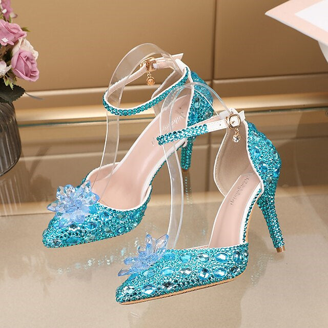 Women's Wedding  Shoes Closed Toe Pointed Toe Silver Blue Colorful PU Pumps Bridal Shoes