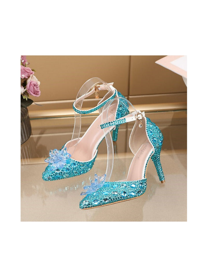 Women's Wedding  Shoes Closed Toe Pointed Toe Silver Blue colourful PU Pumps Bridal Shoes