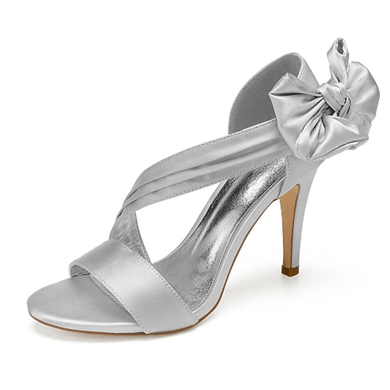 Women's Wedding Shoes with Bowknot Ribbon Tie Open Toe Bridal Shoes