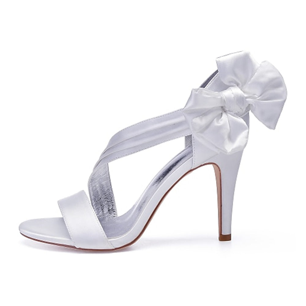 Women's Wedding Shoes with Bowknot Ribbon Tie Open Toe Bridal Shoes