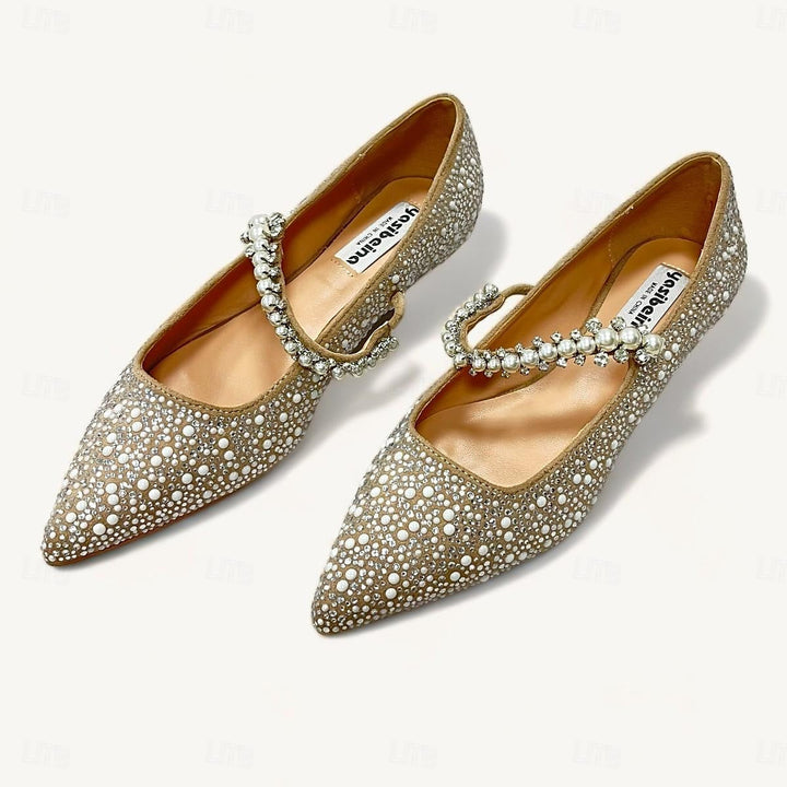 Women's Wedding Shoes Rhinestone Sparkling Shoes Flat Heel Pointed Toe Bridal Shoes