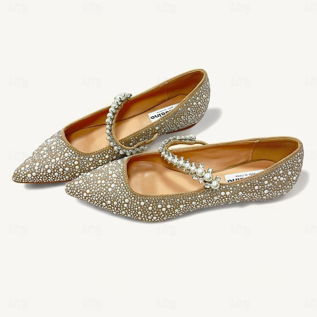 Women's Wedding Shoes Rhinestone Sparkling Shoes Flat Heel Pointed Toe Bridal Shoes