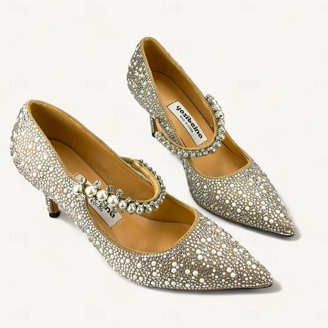 Women's Wedding Shoes Rhinestone Sparkling Shoes Flat Heel Pointed Toe Bridal Shoes