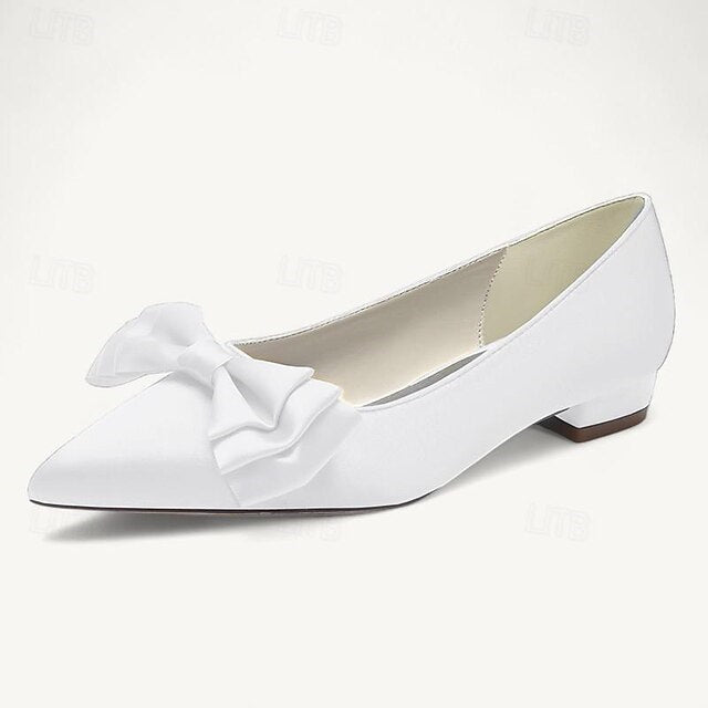 Women's Wedding Shoes Flats Dress Shoes Bowknot Low Heel Pointed Toe Bridal Shoes