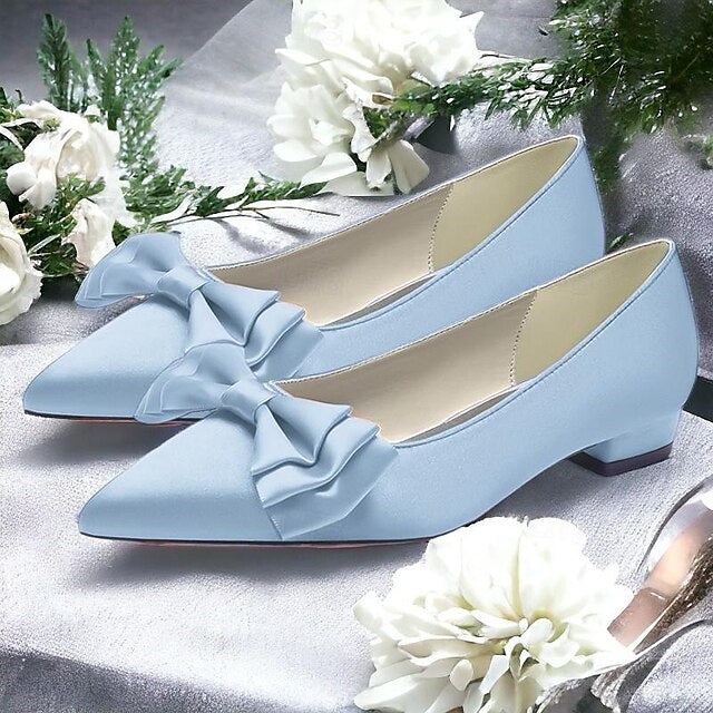 Women's Wedding Shoes Flats Dress Shoes Bowknot Low Heel Pointed Toe Bridal Shoes