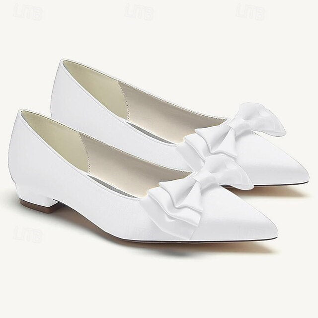 Women's Wedding Shoes Flats Dress Shoes Bowknot Low Heel Pointed Toe Bridal Shoes