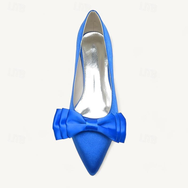 Women's Wedding Shoes Flats Dress Shoes Bowknot Low Heel Pointed Toe Bridal Shoes