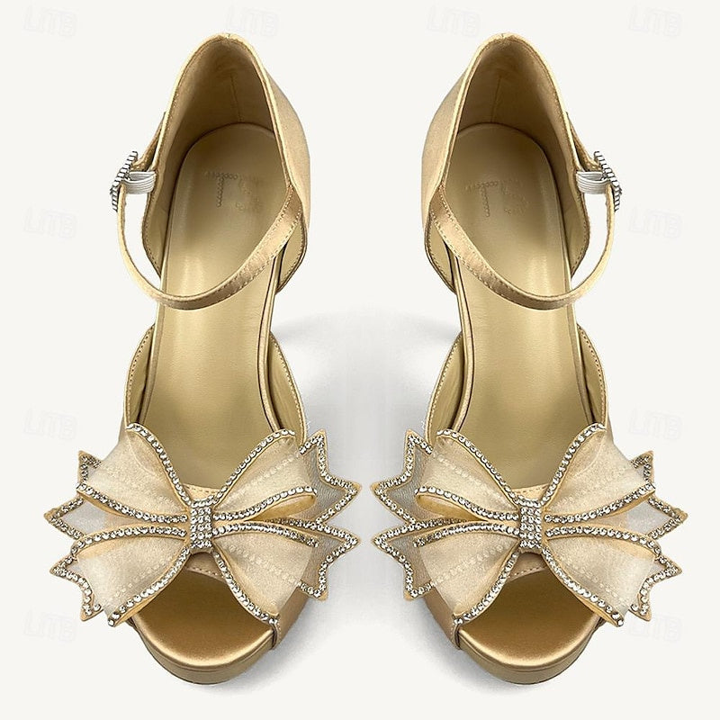 Women's Wedding Shoes Bowknot Stiletto Peep Toe Ankle Strap Bridal Shoes