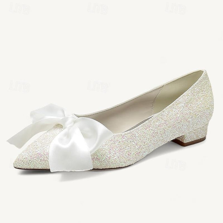 Women's Wedding Shoe Flats Bowknot Flat Heel Low Heel Pointed Toe Bridal Shoes