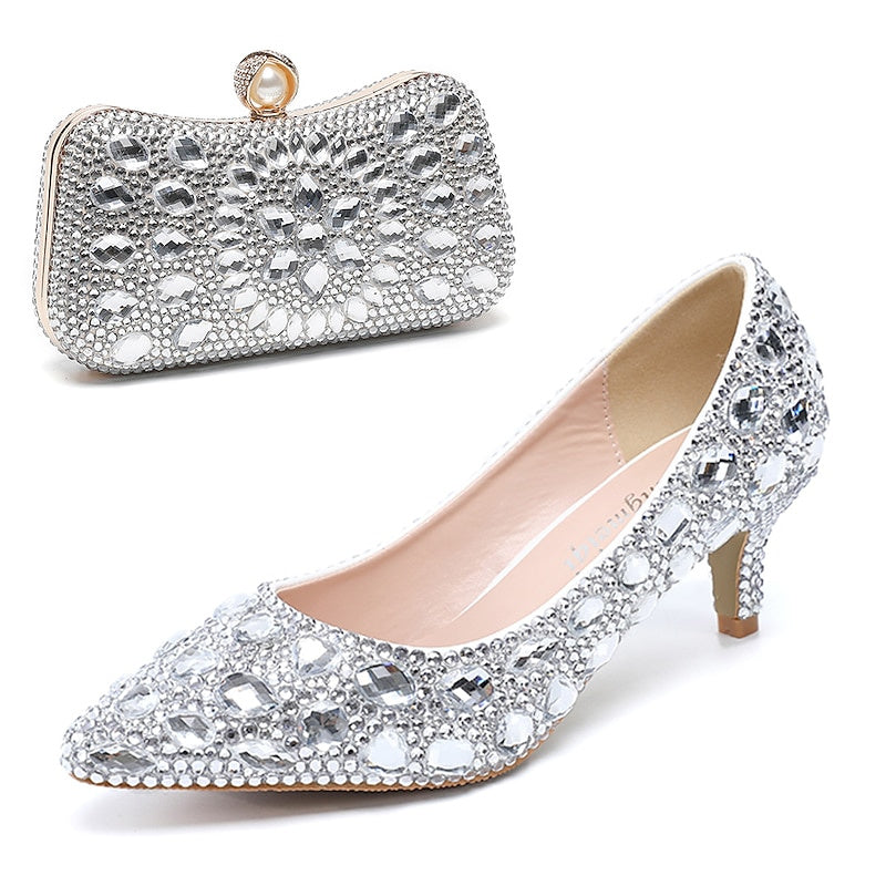 Women's Wedding Shoe Pumps Bling Bling Shoes Dress Shoes Glitter Crystal Sequined Jeweled Bridal Shoes