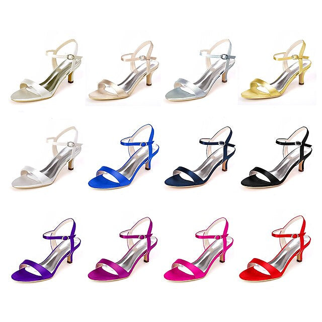 Women's Wedding Shoe Kitten Heel Open Toe Satin Buckle Bridal Shoes