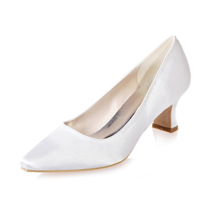 Women's Wedding Shoe lock Heel Pointed Toe Minimalism Satin Loafer Bridal Shoes