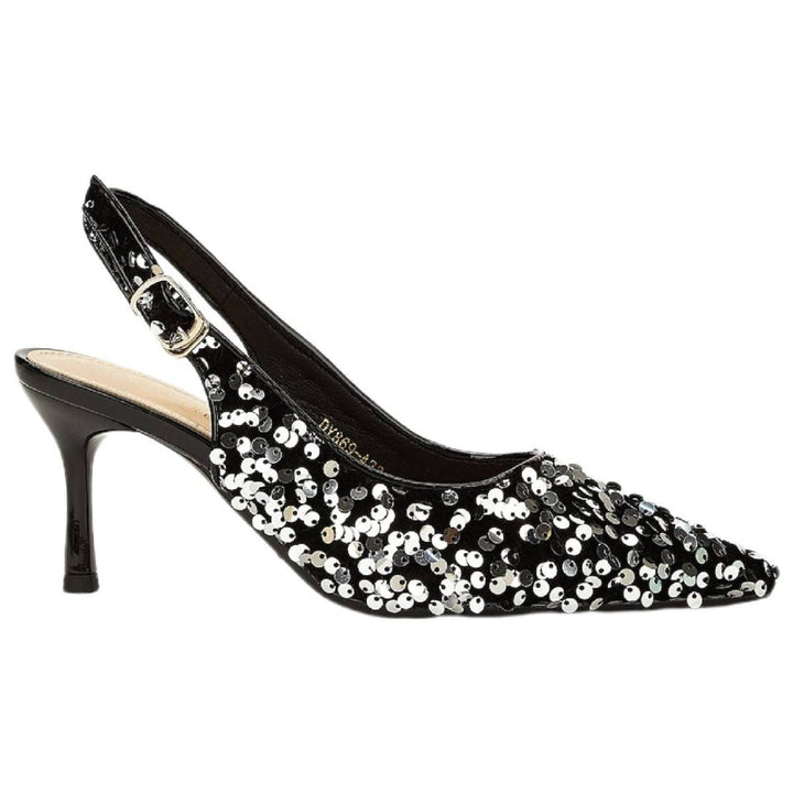 Women's Wedding Shoes Black Pointed Toe Stiletto Heel Bridal Shoes with Sequins