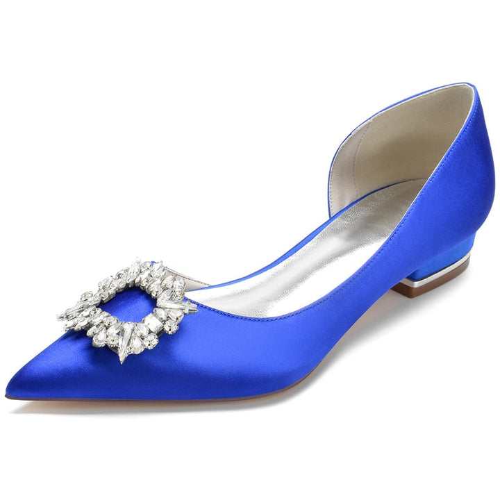 Women's Wedding Shoes Pointed Toe Flat Heel Elegant Square Rhinestone Bridal Shoes