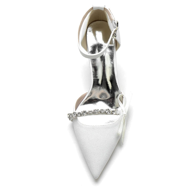 Women's Wedding Shoes Luxurious Pointed Toe Buckle Bridal Shoes with Rhinestone & Bow Knot
