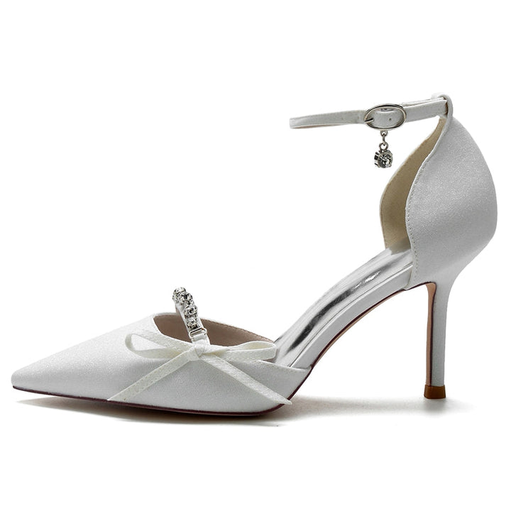 Women's Wedding Shoes Luxurious Pointed Toe Buckle Bridal Shoes with Rhinestone & Bow Knot
