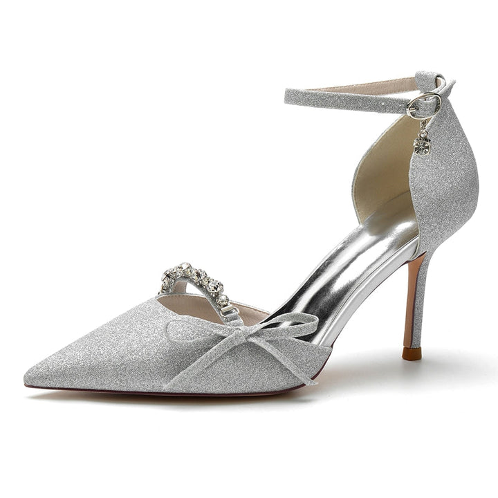 Women's Wedding Shoes Luxurious Pointed Toe Buckle Bridal Shoes with Rhinestone & Bow Knot