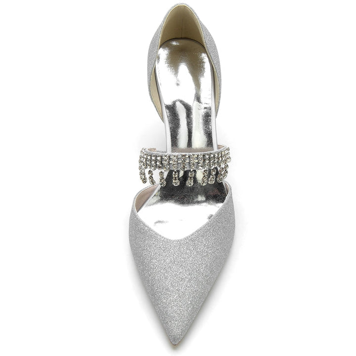 Women's Wedding Shoes Silver High-End Pointed Toe Bridal Shoes with Rhinestone