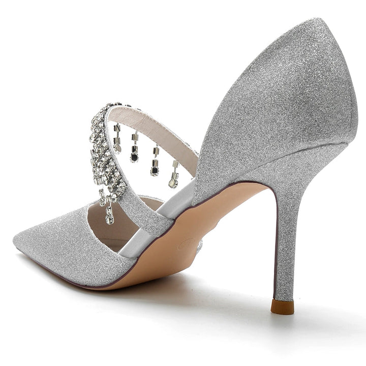 Women's Wedding Shoes Silver High-End Pointed Toe Bridal Shoes with Rhinestone