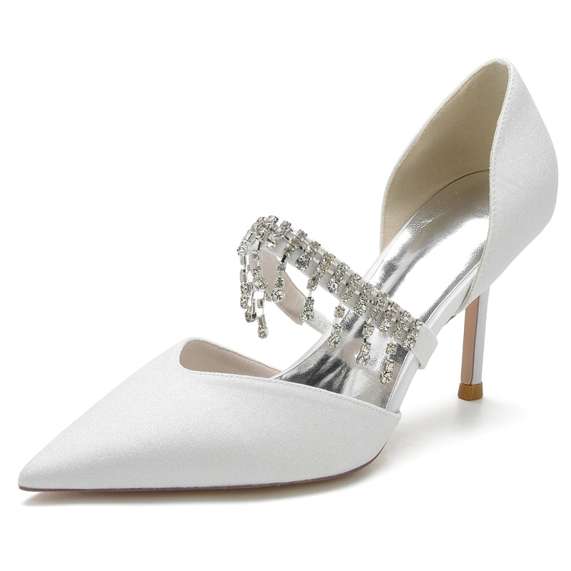 Women's Wedding Shoes Silver High-End Pointed Toe Bridal Shoes with Rhinestone