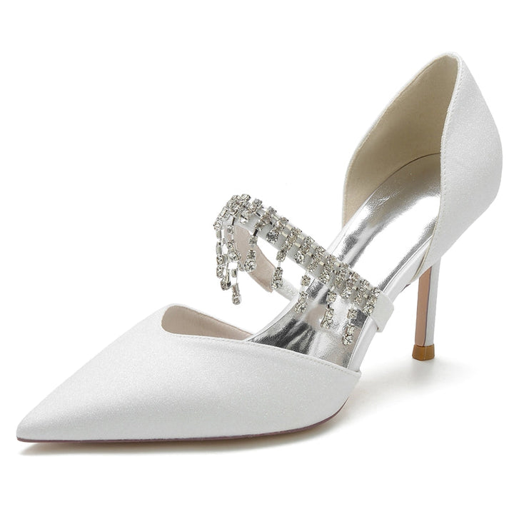 Women's Wedding Shoes Silver High-End Pointed Toe Bridal Shoes with Rhinestone
