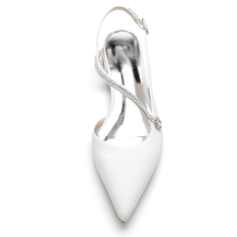 Women's Wedding Shoes Closed Toe Sparkling Buckle Bridal Shoes with Imitation Crystal