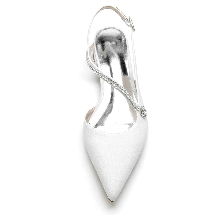 Women's Wedding Shoes Closed Toe Sparkling Buckle Bridal Shoes with Imitation Crystal