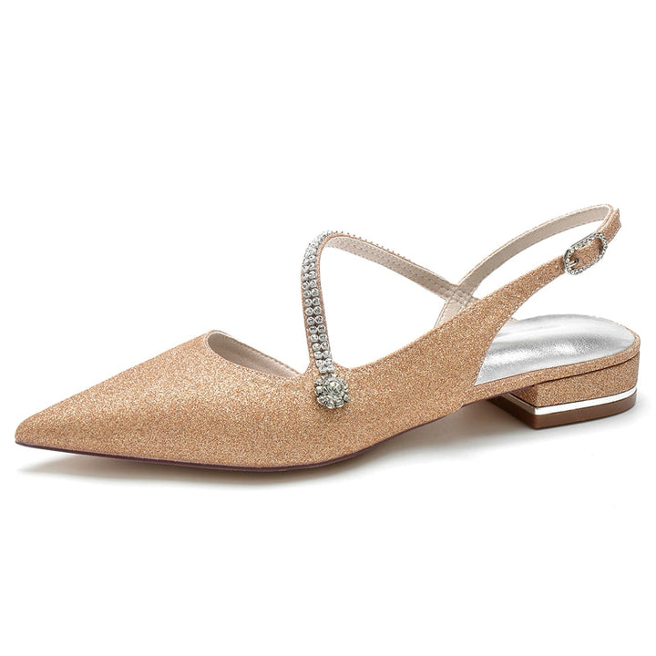 Women's Wedding Shoes Closed Toe Sparkling Buckle Bridal Shoes with Imitation Crystal