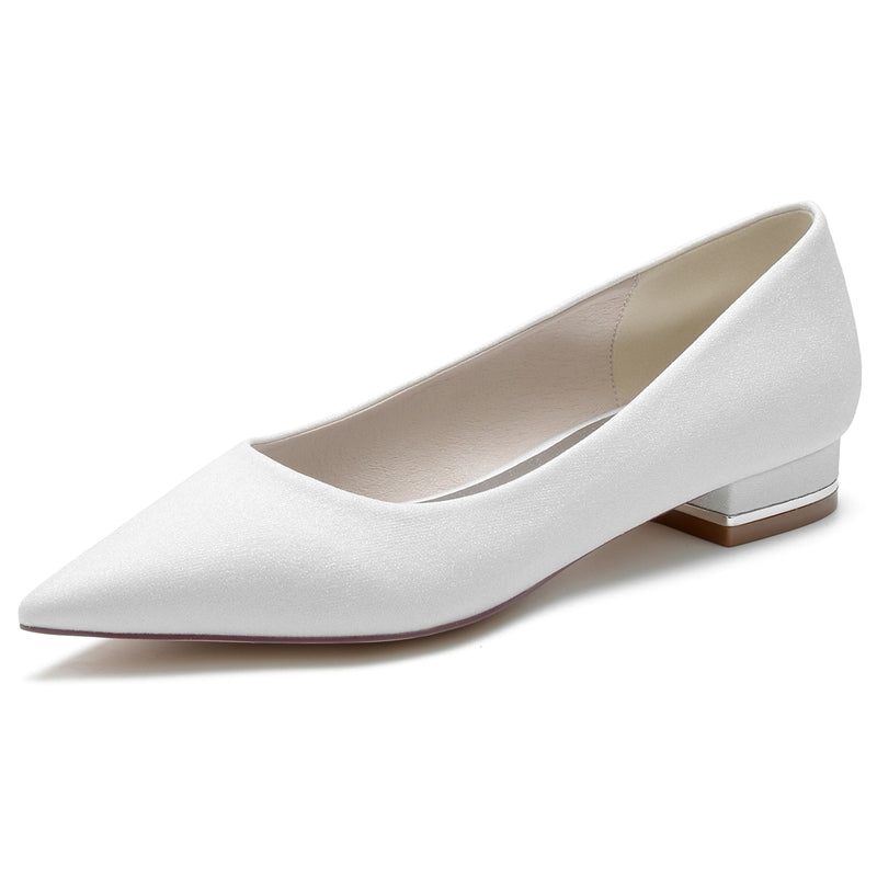 Women's Wedding Shoes Simple Sparkling Pointed Toe Flat Heel Bridal Shoes