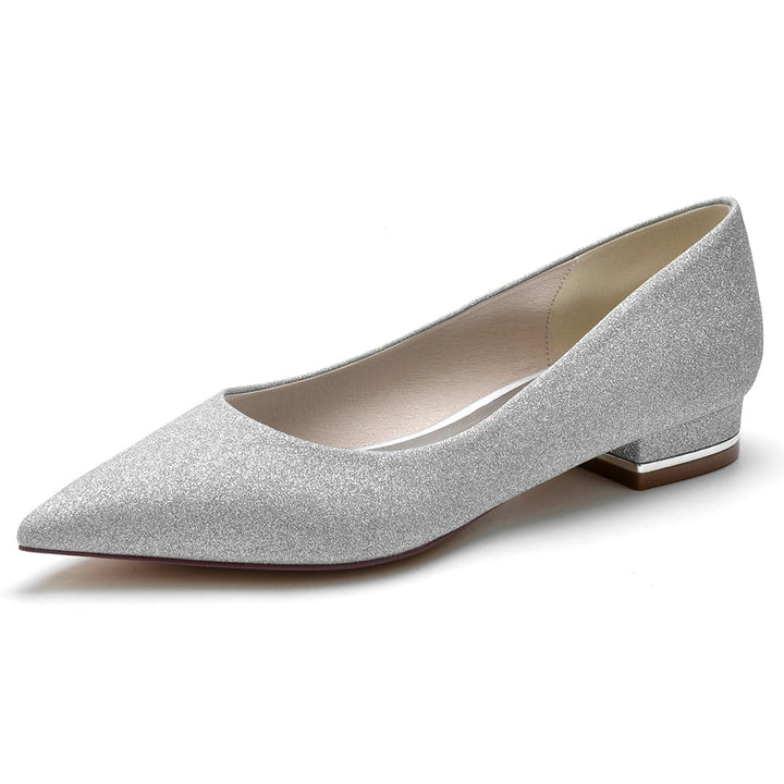 Women's Wedding Shoes Simple Sparkling Pointed Toe Flat Heel Bridal Shoes
